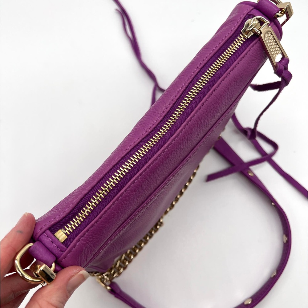 REBECCA MINKOFF Mini MAC Crossbody Bag Womens Purple Leather Chain Strap - Picture 10 of 16